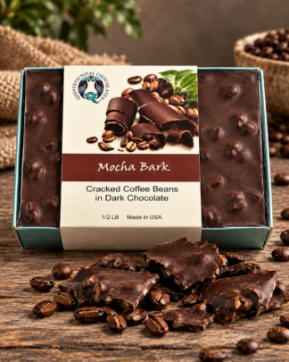 Quintessential Mocha Bark with 53% dark chocolate and coarse cracked coffee beans from Aggieland Flowers & Chocolates