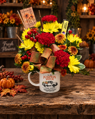 Pumpkin Spice and Petals Mug for delivery in College Station and Bryan Texas