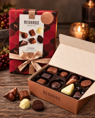 Neuhaus Classic Belgian chocolate gift box with assorted milk, dark and white pralines, elegantly packaged with ribbon from Aggieland Flowers & Chocolates.