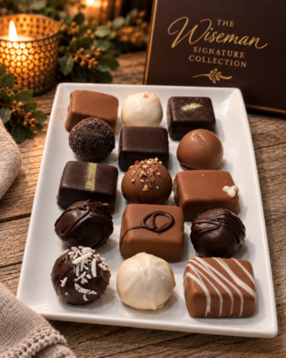 Wiseman House Chocolates Signature Collection with assorted handcrafted milk, dark and white chocolates from Hico, Texas