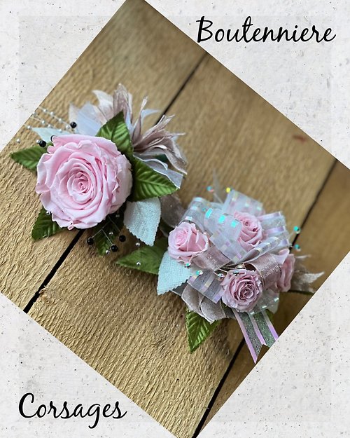 Pink & White Corsage & Bout Set