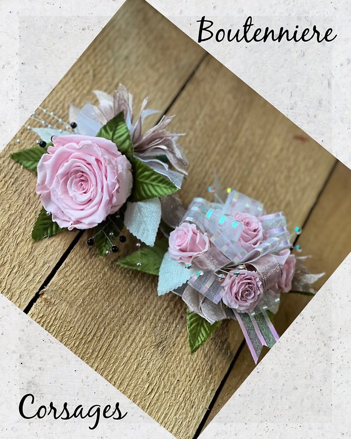 Pink & White Corsage & Bout Set