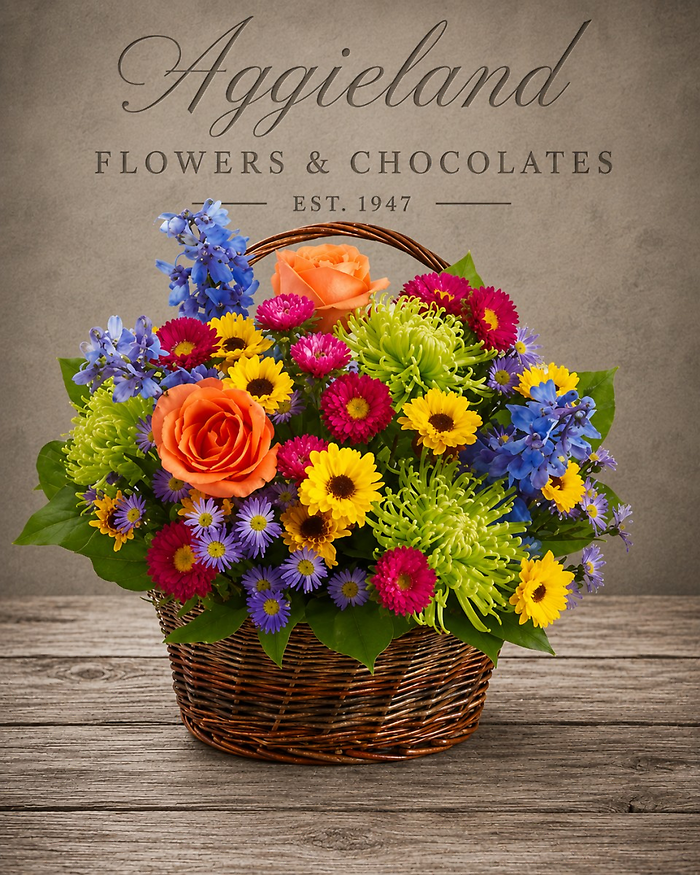 Best Wishes Flower Basket and Balloon