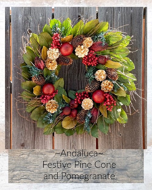 Golden Pine Cones and Pomegranate Wreath
