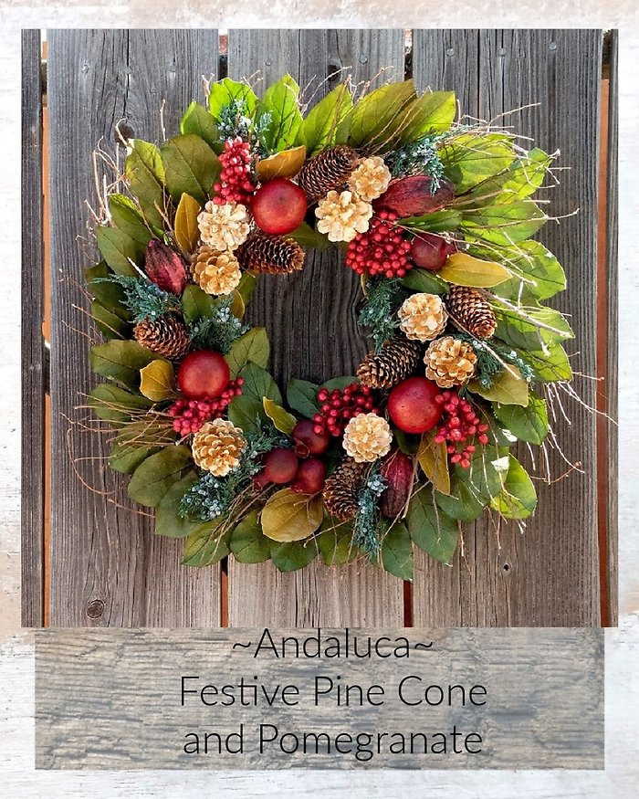 Golden Pine Cones and Pomegranate Wreath