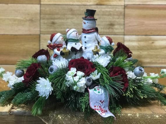 Lighted Snowman Family Carolers Centerpiece