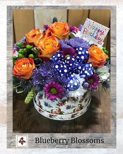 Blueberry Blossoms With Happy Birthday Pick