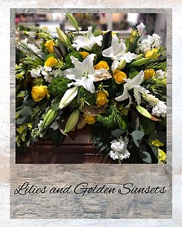Lilies and Golden Sunsets ~Casket Spray