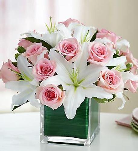 Pink Rose and Lily Cube Bouquet